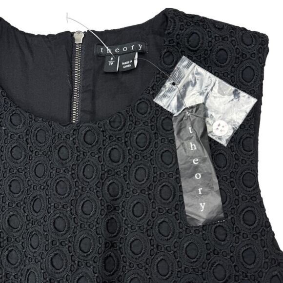 NWT THEORY Yuranda Black Eyelet Tank w/ Convertible Snap Shirt Tail Hem Sz XS - Picture 4 of 7